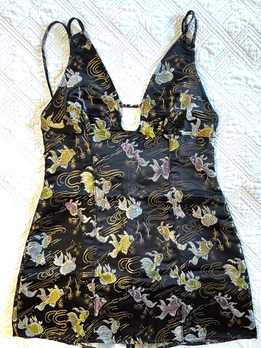 Urban Outfitters Cassie Satin Strappy Mini Dress Medium Koi Fish Print